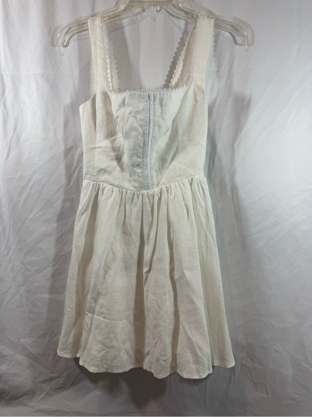 Reformation white Lenin Sundress with Square Neck and Gathered Skirt 2